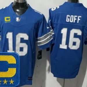 Detroit Lions #16 Jared Goff Limited Blue 2025 Captain Patch FUSE Vapor Jersey