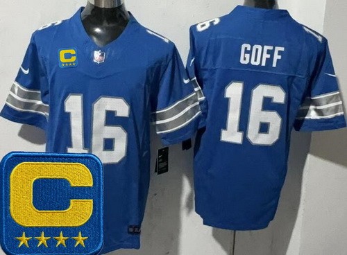 Detroit Lions #16 Jared Goff Limited Blue 2025 Captain Patch FUSE Vapor Jersey