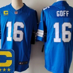 Detroit Lions #16 Jared Goff Limited Blue 2025 Captain Patch Vapor Jersey