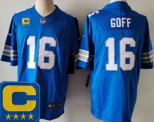 Detroit Lions #16 Jared Goff Limited Blue 2025 Captain Patch Vapor Jersey