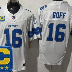 Detroit Lions #16 Jared Goff Limited White 2025 Captain Patch FUSE Vapor Jersey
