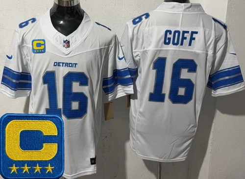 Detroit Lions #16 Jared Goff Limited White 2025 Captain Patch FUSE Vapor Jersey
