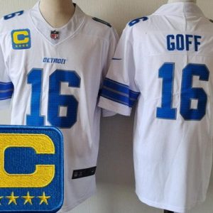 Detroit Lions #16 Jared Goff Limited White 2025 Captain Patch Vapor Jersey