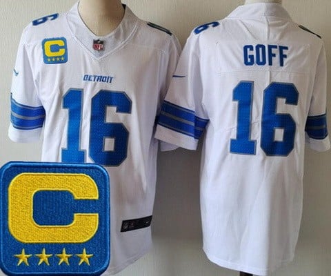 Detroit Lions #16 Jared Goff Limited White 2025 Captain Patch Vapor Jersey