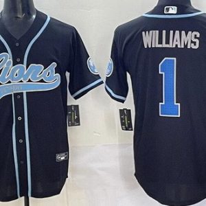 Detroit Lions #1 Jameson Williams Limited Black Fashion Baseball Jersey