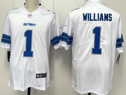 Detroit Lions #1 Jameson Williams Limited White Vapor Jersey