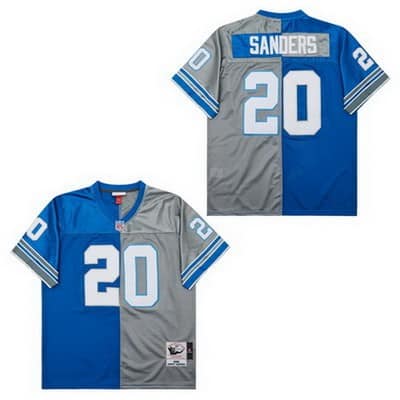 Detroit Lions #20 Barry Sanders Blue Gray Split 1996 Throwback Jersey