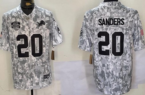 Detroit Lions #20 Barry Sanders Limited Arctic Camo 2024 Salute to Service Jersey