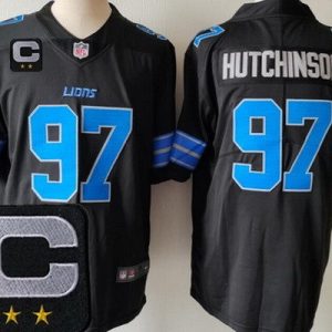 Detroit Lions #97 Aidan Hutchinson Limited Black 2025 Captain Patch Vapor Jersey