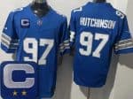 Detroit Lions #97 Aidan Hutchinson Limited Blue 2025 Captain Patch FUSE Vapor Jersey