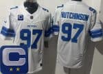Detroit Lions #97 Aidan Hutchinson Limited White 2025 Captain Patch FUSE Vapor Jersey