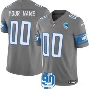 Detroit Lions Customized Limited Gray 90th Season FUSE Vapor Jersey