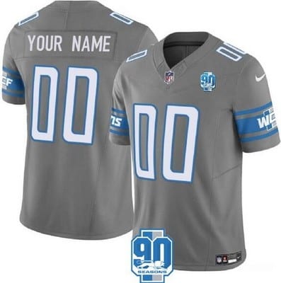 Detroit Lions Customized Limited Gray 90th Season FUSE Vapor Jersey