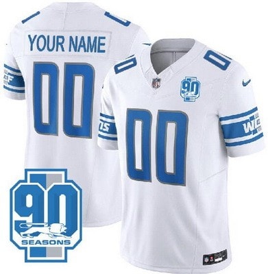 Detroit Lions Customized Limited White 90th Season FUSE Vapor Jersey