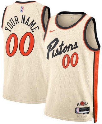 Detroit Pistons Custom Cream 2024 City Heat Press Jersey