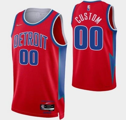 Detroit Pistons Custom Red Diamond 75th Icon Hot Press Jersey