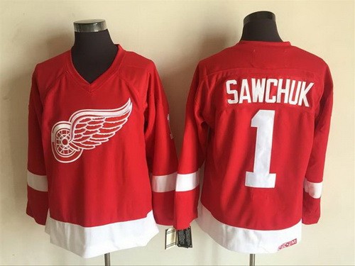 Detroit Red Wings #1 Terry Sawchuk Red Throwback Jersey