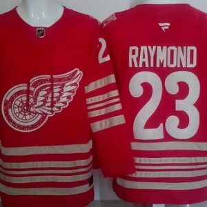 Detroit Red Wings #23 Lucas Raymond Red Centennial Authentic Jersey