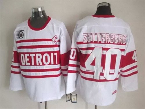 Detroit Red Wings #40 Henrik Zetterberg White 75th Retro Jersey