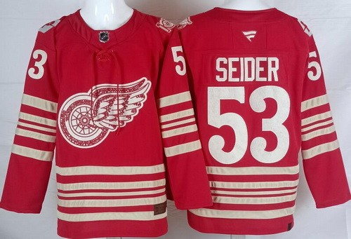 Detroit Red Wings #53 Moritz Seider Red Centennial Authentic Jersey