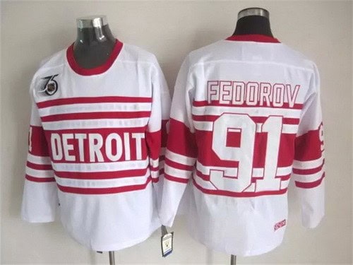 Detroit Red Wings #91 Sergei Fedorov White 75th Retro Jersey