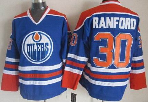 Edmonton Oilers #30 Bill Ranford Blue Throwback Jersey