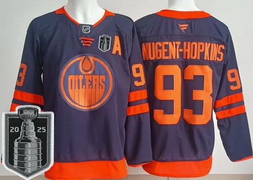 Edmonton Oilers #93 Ryan Nugent Hopkins Navy 2025 Stanley Cup Final Authentic Jersey