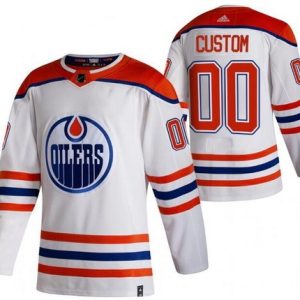 Edmonton Oilers Customized White 2021 Reverse Retro Authentic Jersey