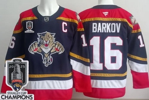 Florida Panthers #16 Aleksander Barkov Navy 2025 Stanley Cup Champions 2 Authentic Jersey
