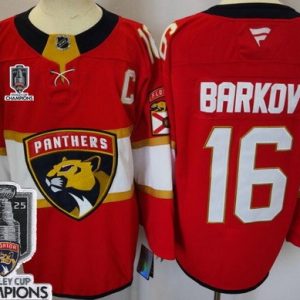 Florida Panthers #16 Aleksander Barkov Red 2025 Stanley Cup Champions 2 Authentic Jersey