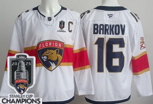 Florida Panthers #16 Aleksander Barkov White 2025 Stanley Cup Champions Authentic Jersey