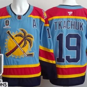 Florida Panthers #19 Matthew Tkachuk Blue 2025 Stanley Cup Champions Authentic Jersey