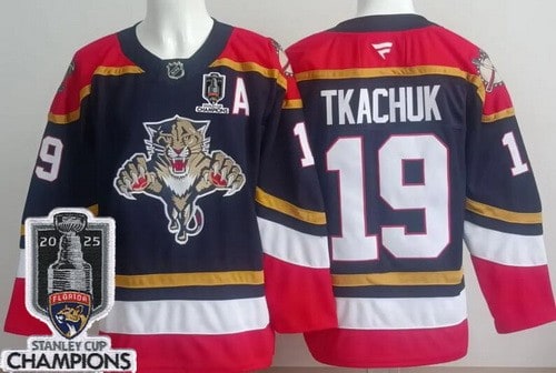 Florida Panthers #19 Matthew Tkachuk Navy 2025 Stanley Cup Champions Authentic Jersey