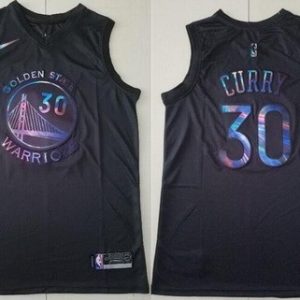 Golden State Warriors #30 Stephen Curry Black Iridescent Holographic Icon Swingman Jersey