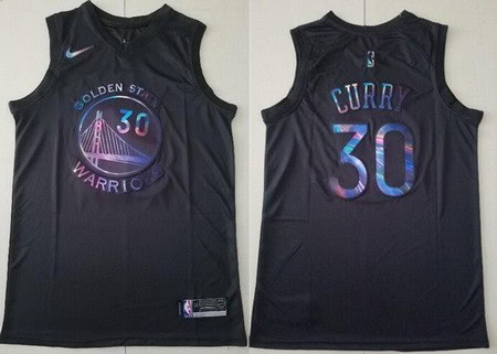 Golden State Warriors #30 Stephen Curry Black Iridescent Holographic Icon Swingman Jersey