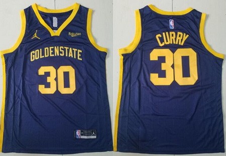 Golden State Warriors #30 Stephen Curry Navy Statement Icon Sponsor Swingman Jersey