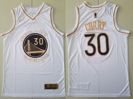 Golden State Warriors #30 Stephen Curry White Gold Icon Swingman Jersey