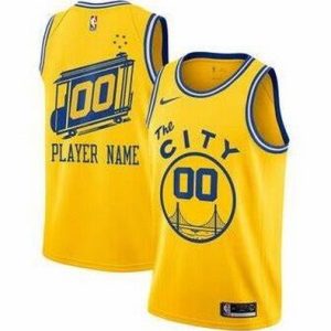 Golden State Warriors Custom Yellow Classic Icon Hot Press Jersey