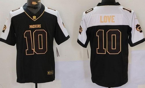 Green Bay Packers #10 Jordan Love Limited Black Gold Thanksgiving FUSE Vapor Jersey
