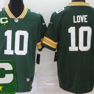 Green Bay Packers #10 Jordan Love Limited Green 2025 Captain Patch Vapor Jersey