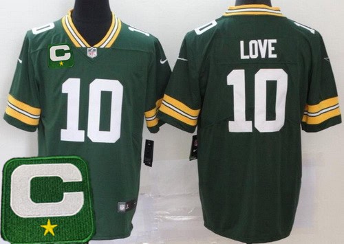 Green Bay Packers #10 Jordan Love Limited Green 2025 Captain Patch Vapor Jersey