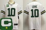 Green Bay Packers #10 Jordan Love Limited White 2025 Captain Patch Vapor Jersey