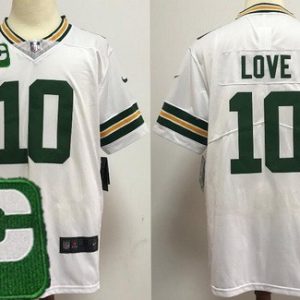 Green Bay Packers #10 Jordan Love Limited White 2025 Captain Patch Vapor Jersey