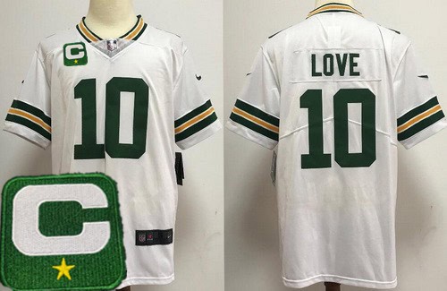 Green Bay Packers #10 Jordan Love Limited White 2025 Captain Patch Vapor Jersey