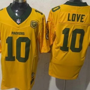 Green Bay Packers #10 Jordan Love Limited Yellow 13X World Champions FUSE Vapor Jersey
