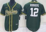 Green Bay Packers #12 Aaron Rodgers Green Baseball Jersey