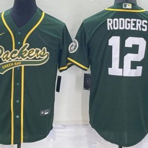 Green Bay Packers #12 Aaron Rodgers Green Baseball Jersey