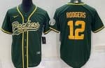 Green Bay Packers #12 Aaron Rodgers Green Yellow Baseball Jersey