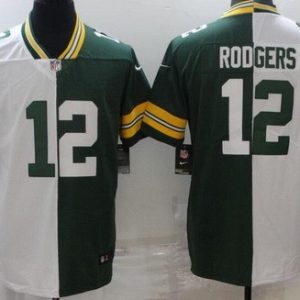 Green Bay Packers #12 Aaron Rodgers Limited Green White Split Vapor Jersey