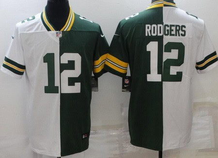 Green Bay Packers #12 Aaron Rodgers Limited Green White Split Vapor Jersey